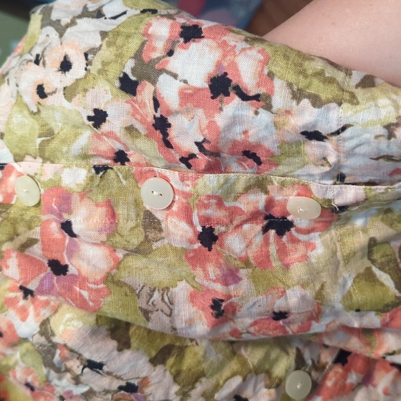 J Jill 100% Linen Watercolor Floral Dress w/ Button Hem, Pockets Women's Size S - Picture 6 of 6